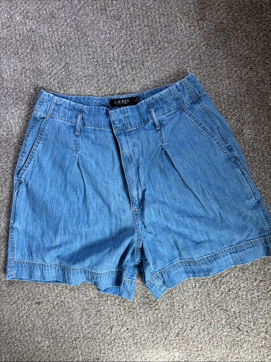 Lauren Ralph Lauren Pants - Lauren Ralph Lauren Light Blue High Waist Denim Pleated Shorts